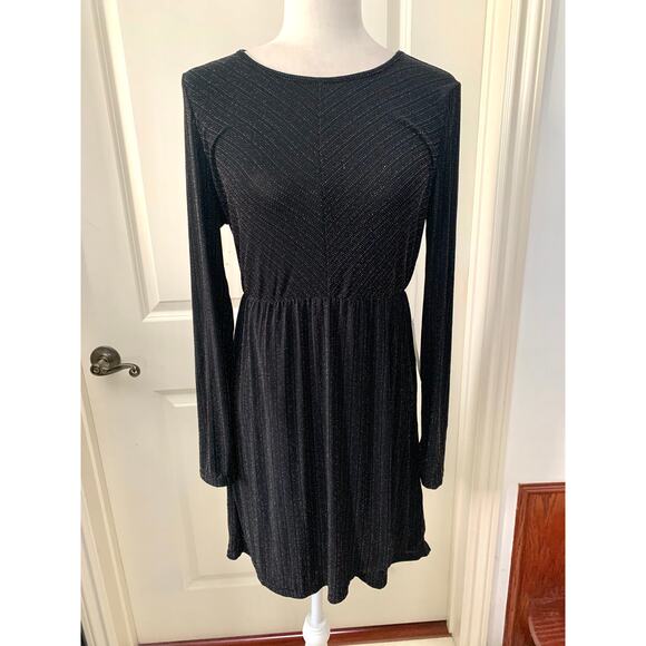 Modcloth Shimmer On Show Dress Long Sleeve Tulip Skirt Dress Black - Picture 4 of 13
